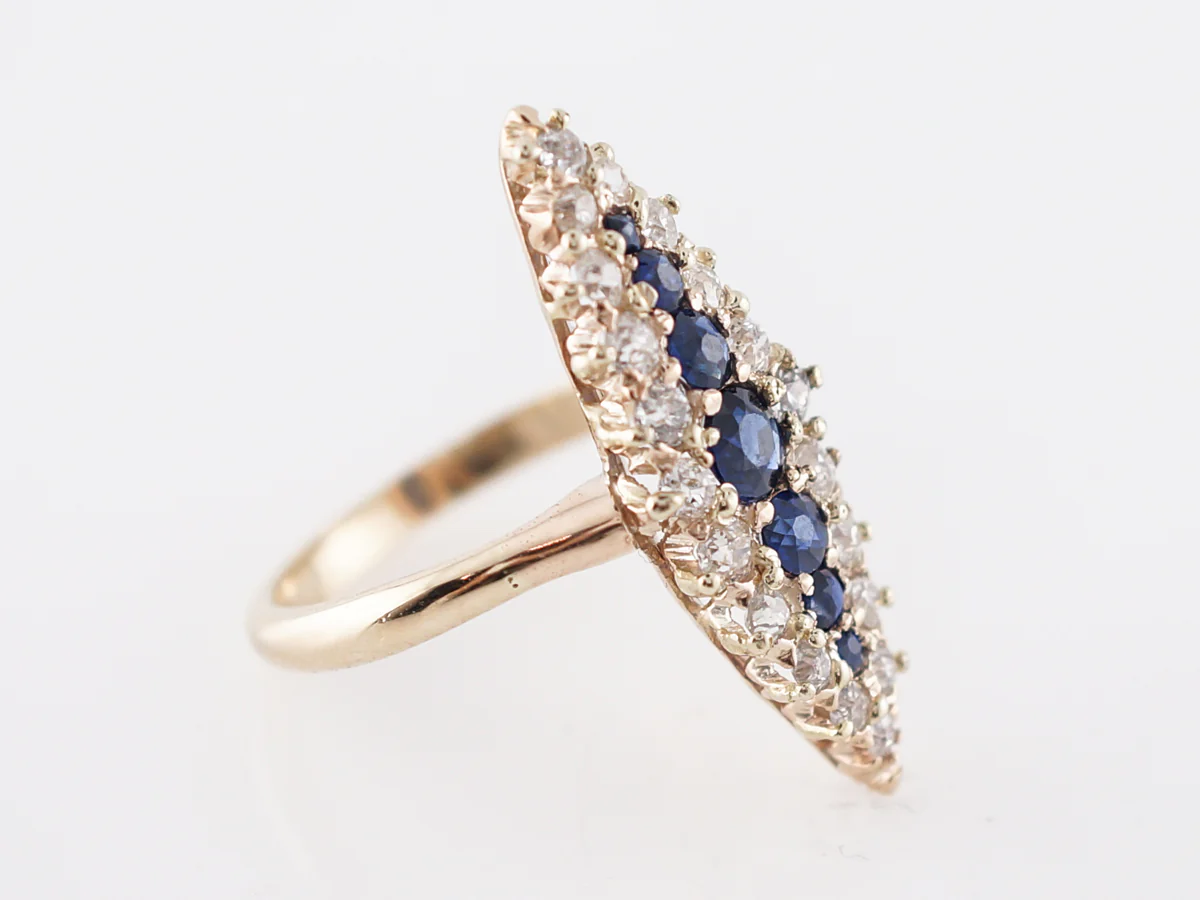 Vintage Right Hand Ring Victorian .60 Old Mine Cut Diamond & Sapphire in 14k Yellow Gold - Image 3