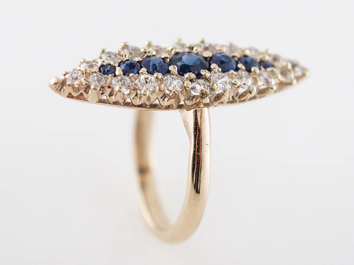 Vintage Right Hand Ring Victorian .60 Old Mine Cut Diamond & Sapphire in 14k Yellow Gold - Image 4