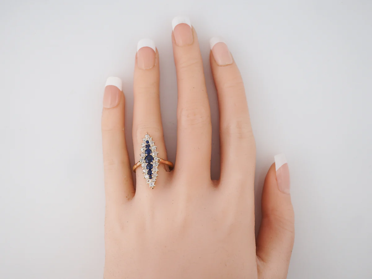 Vintage Right Hand Ring Victorian .60 Old Mine Cut Diamond & Sapphire in 14k Yellow Gold - Image 5