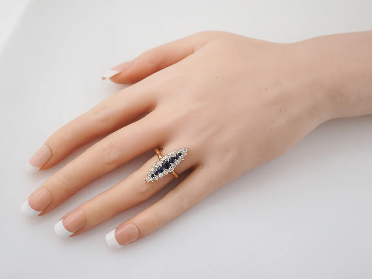 Vintage Right Hand Ring Victorian .60 Old Mine Cut Diamond & Sapphire in 14k Yellow Gold - Image 6