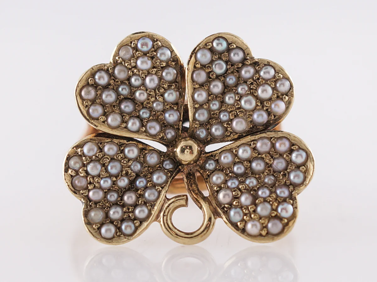 Vintage Right Hand Ring Victorian Seed Pearls in 14k Yellow Gold