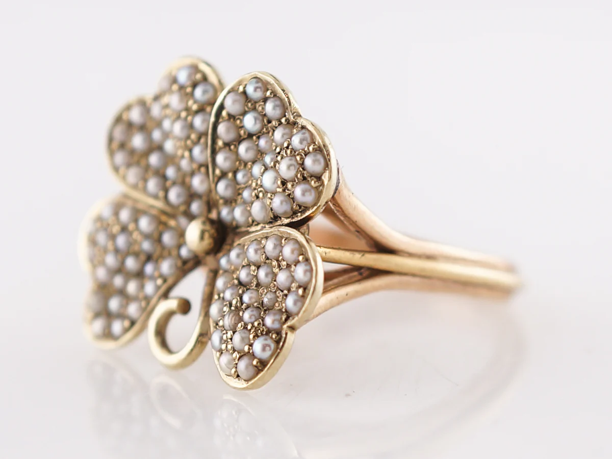 Vintage Right Hand Ring Victorian Seed Pearls in 14k Yellow Gold - Image 2