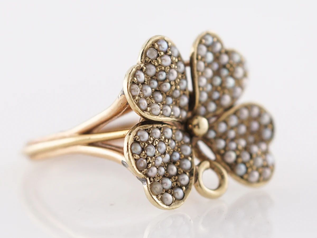 Vintage Right Hand Ring Victorian Seed Pearls in 14k Yellow Gold - Image 3
