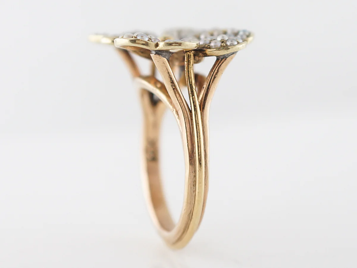 Vintage Right Hand Ring Victorian Seed Pearls in 14k Yellow Gold - Image 4