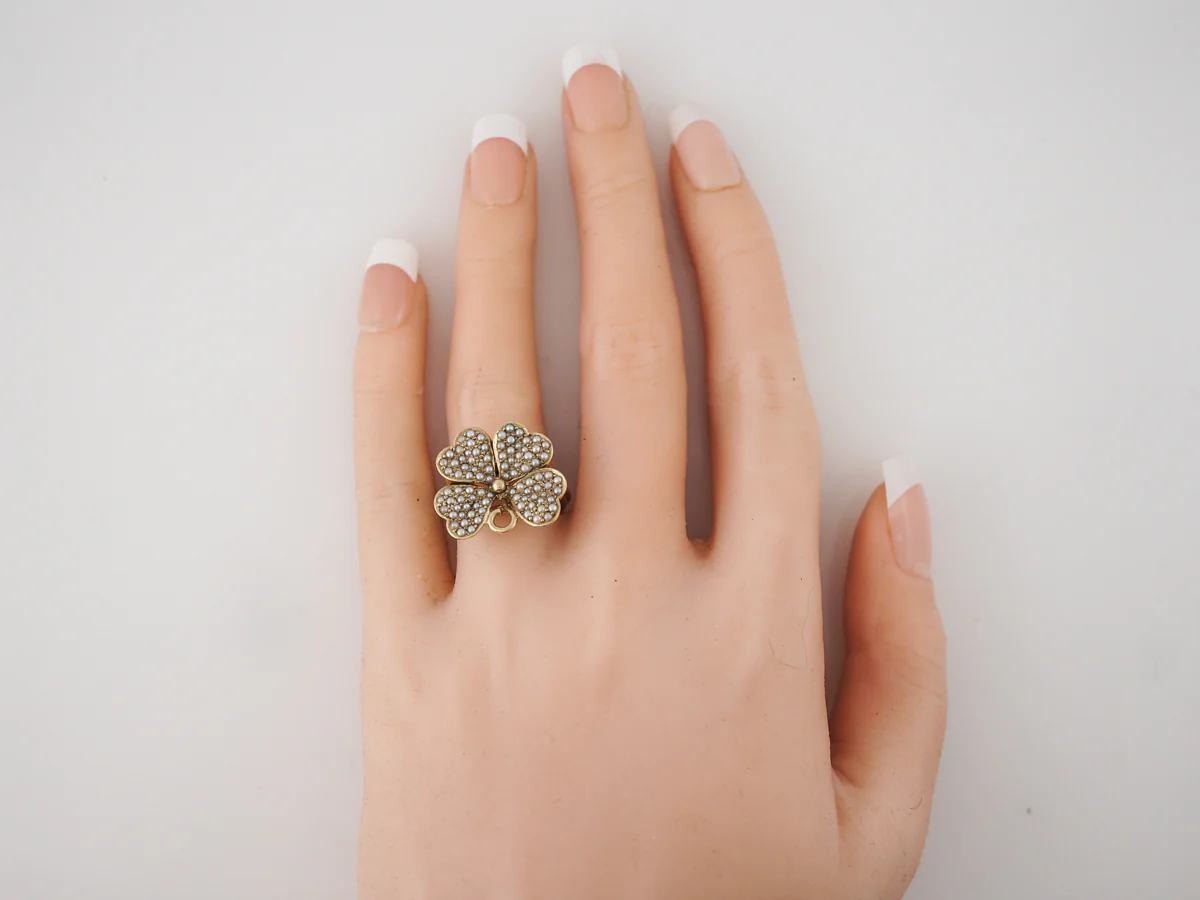 Vintage Right Hand Ring Victorian Seed Pearls in 14k Yellow Gold - Image 5