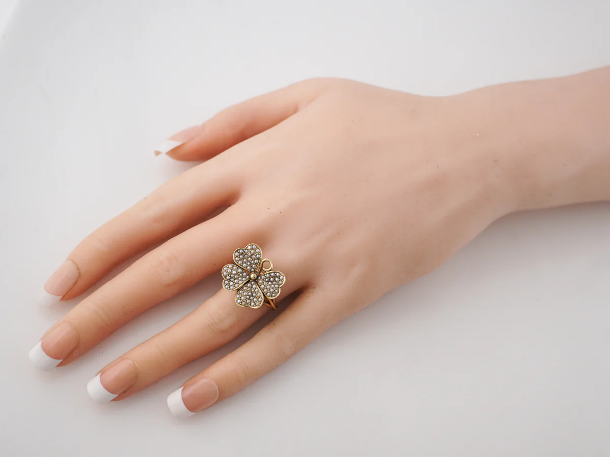 Vintage Right Hand Ring Victorian Seed Pearls in 14k Yellow Gold - Image 6