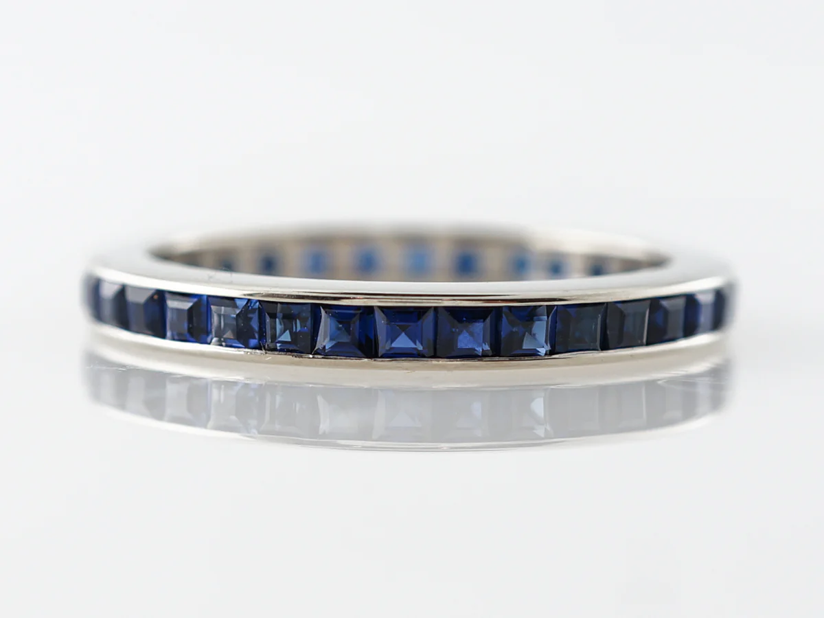 Antique Sapphire Eternity Band Art Deco in White Gold