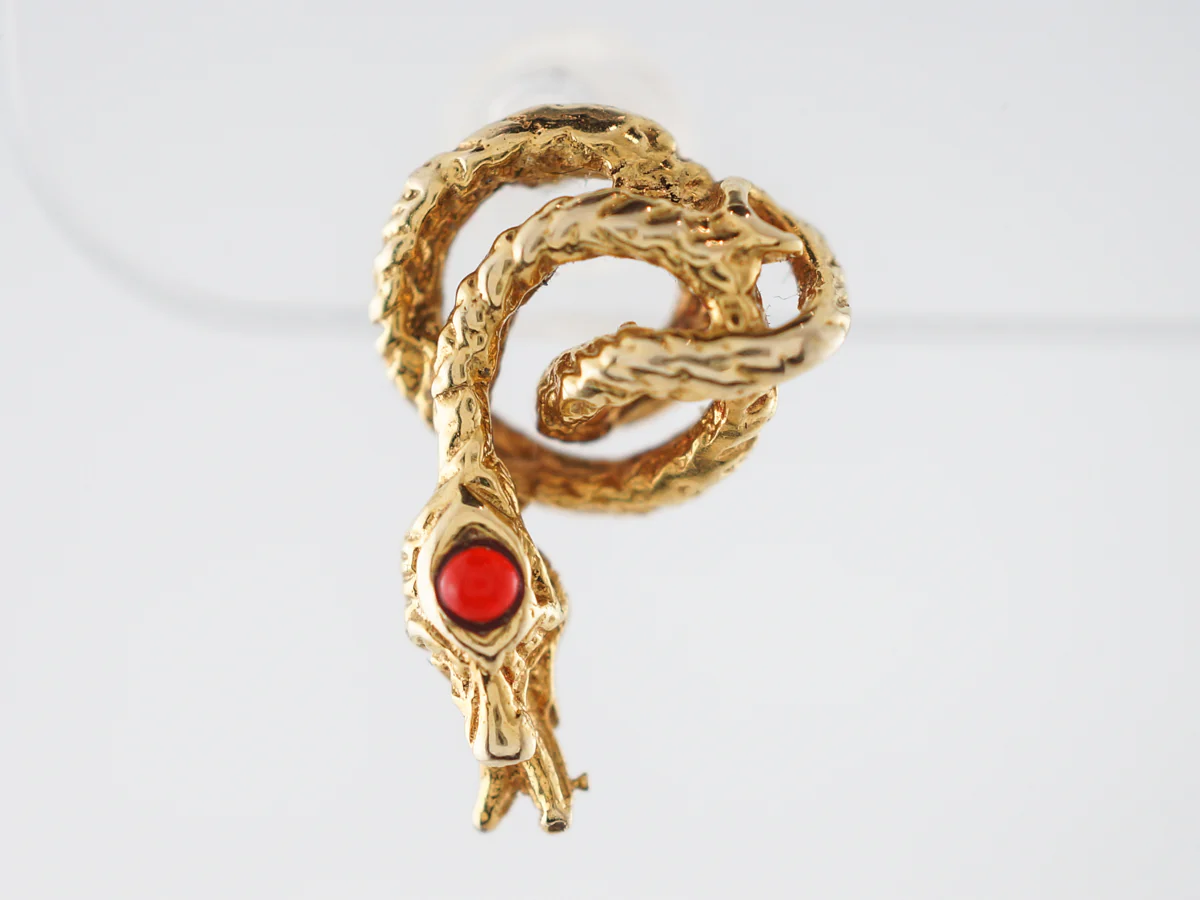 Vintage Snake Earrings Mid-Century .06 Round Cut Rubies in 14k Yellow Gold - Image 5
