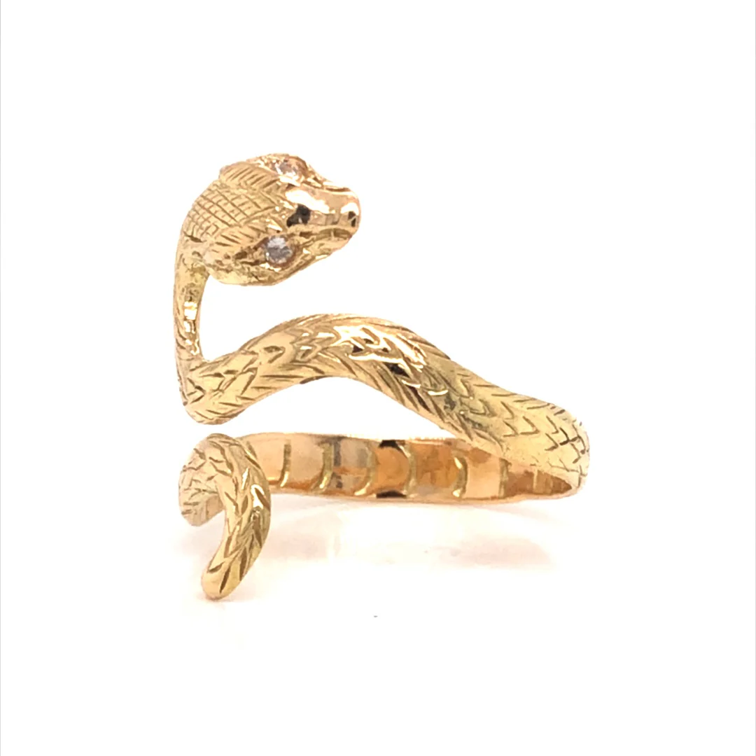 Vintage Snake Ring w/ Diamond Eyes in 18k Yellow Gold - Image 2