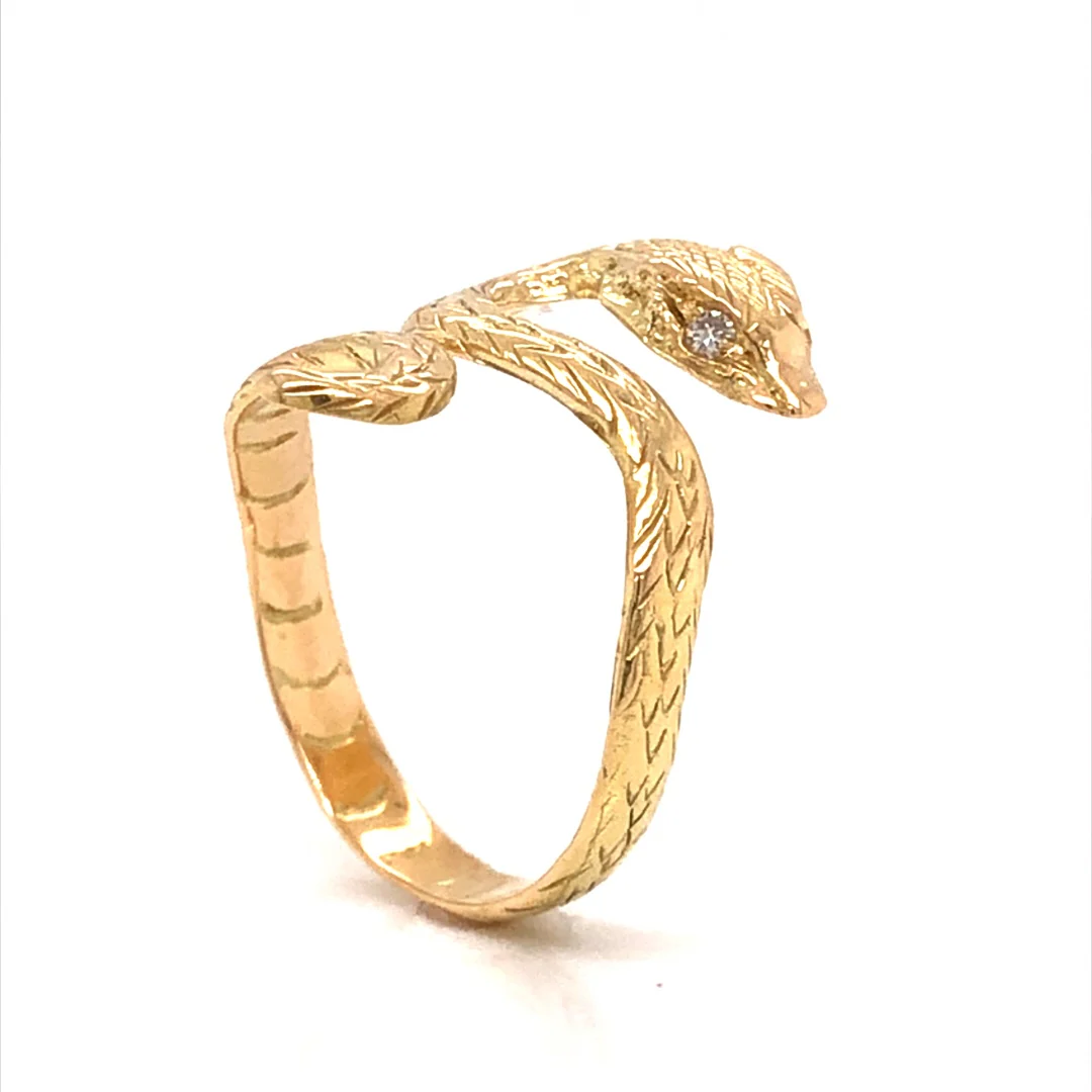 Vintage Snake Ring w/ Diamond Eyes in 18k Yellow Gold - Image 4