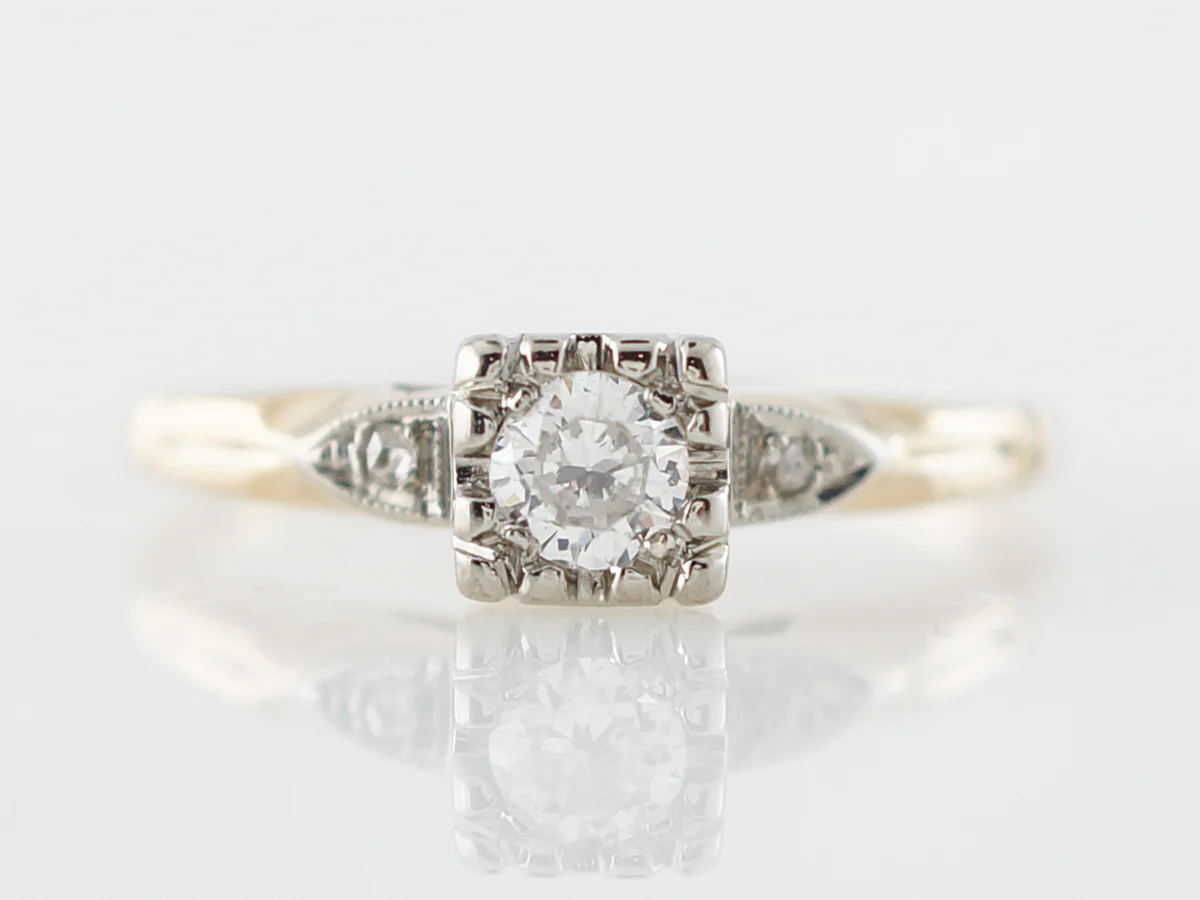 Vintage Solitaire Diamond Engagement Ring in 14k Yellow & White Gold