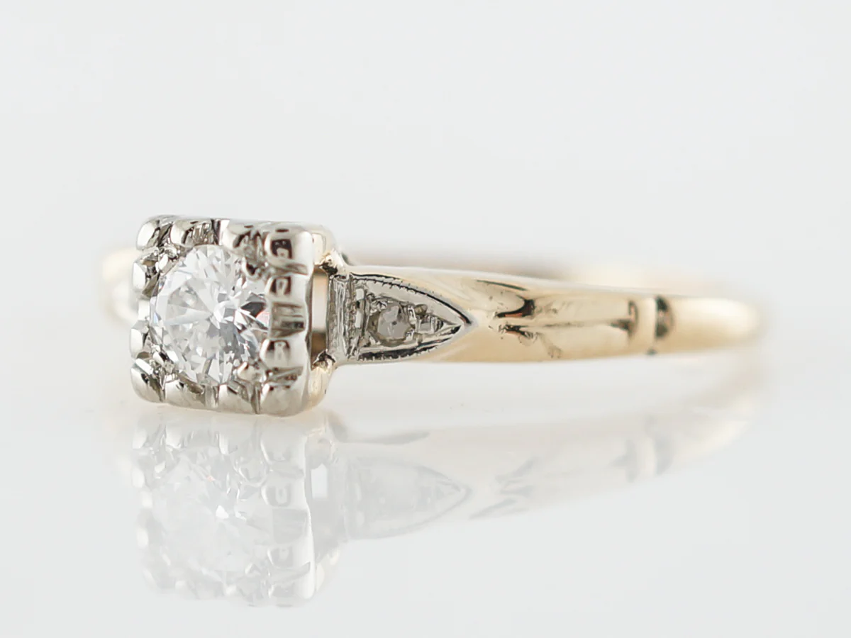 Vintage Solitaire Diamond Engagement Ring in 14k Yellow & White Gold - Image 2