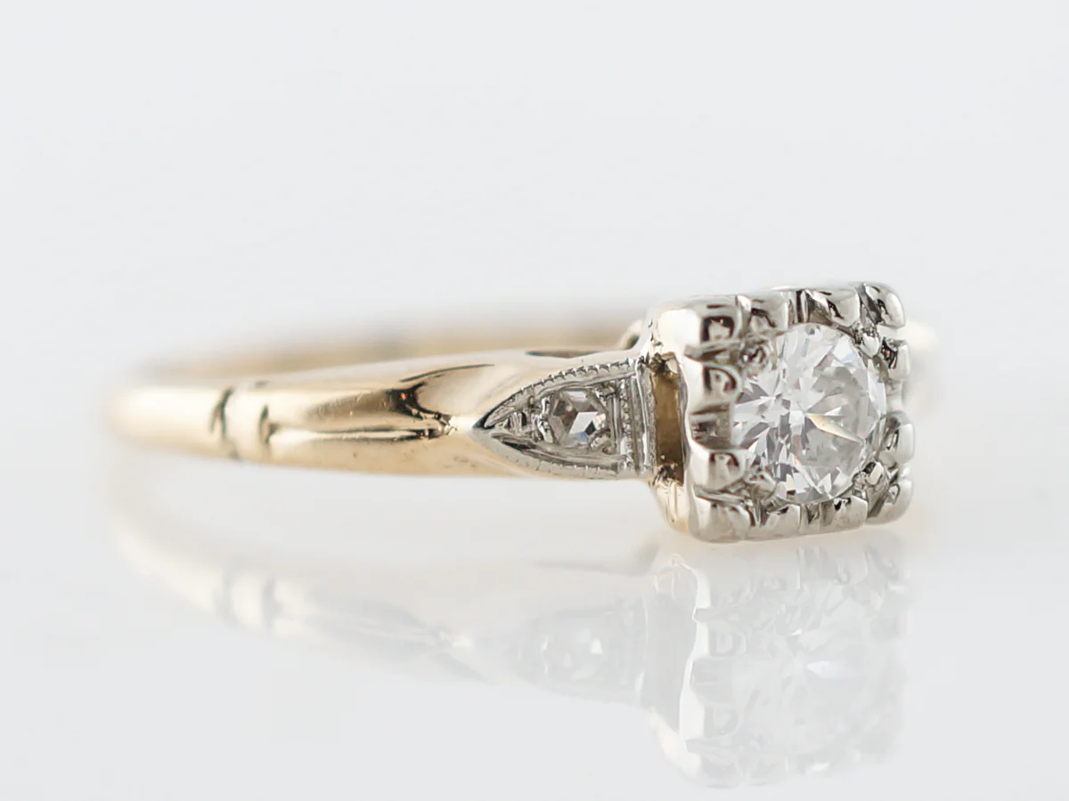 Vintage Solitaire Diamond Engagement Ring in 14k Yellow & White Gold - Image 3