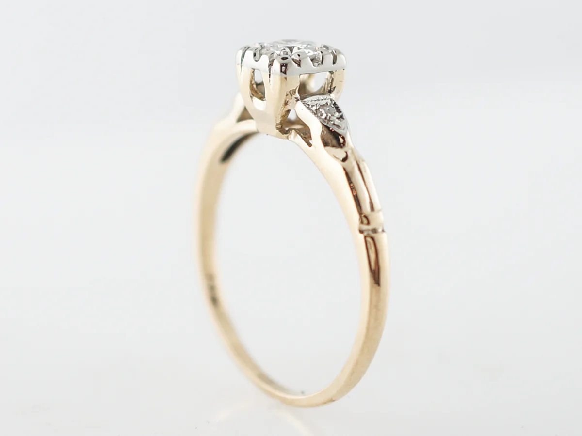 Vintage Solitaire Diamond Engagement Ring in 14k Yellow & White Gold - Image 5
