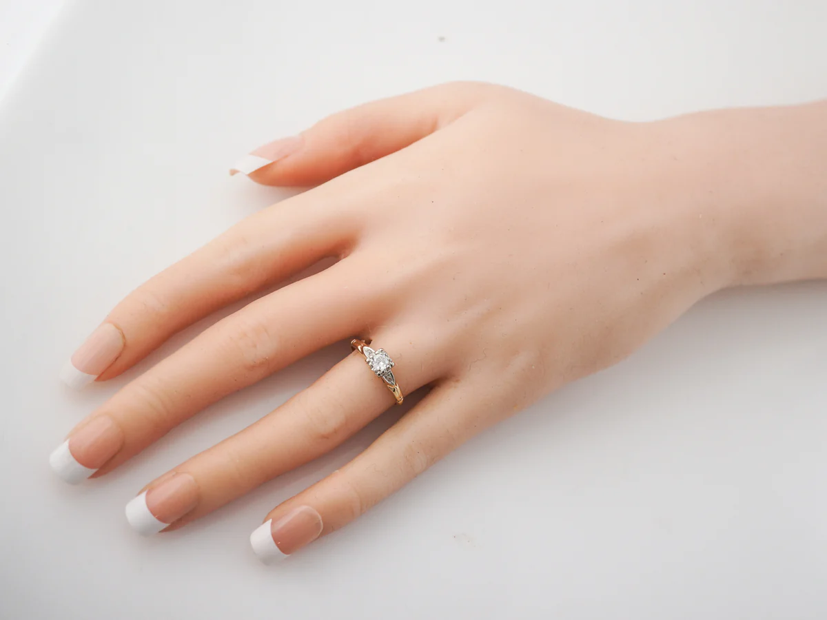 Vintage Solitaire Diamond Engagement Ring in 14k Yellow & White Gold - Image 7