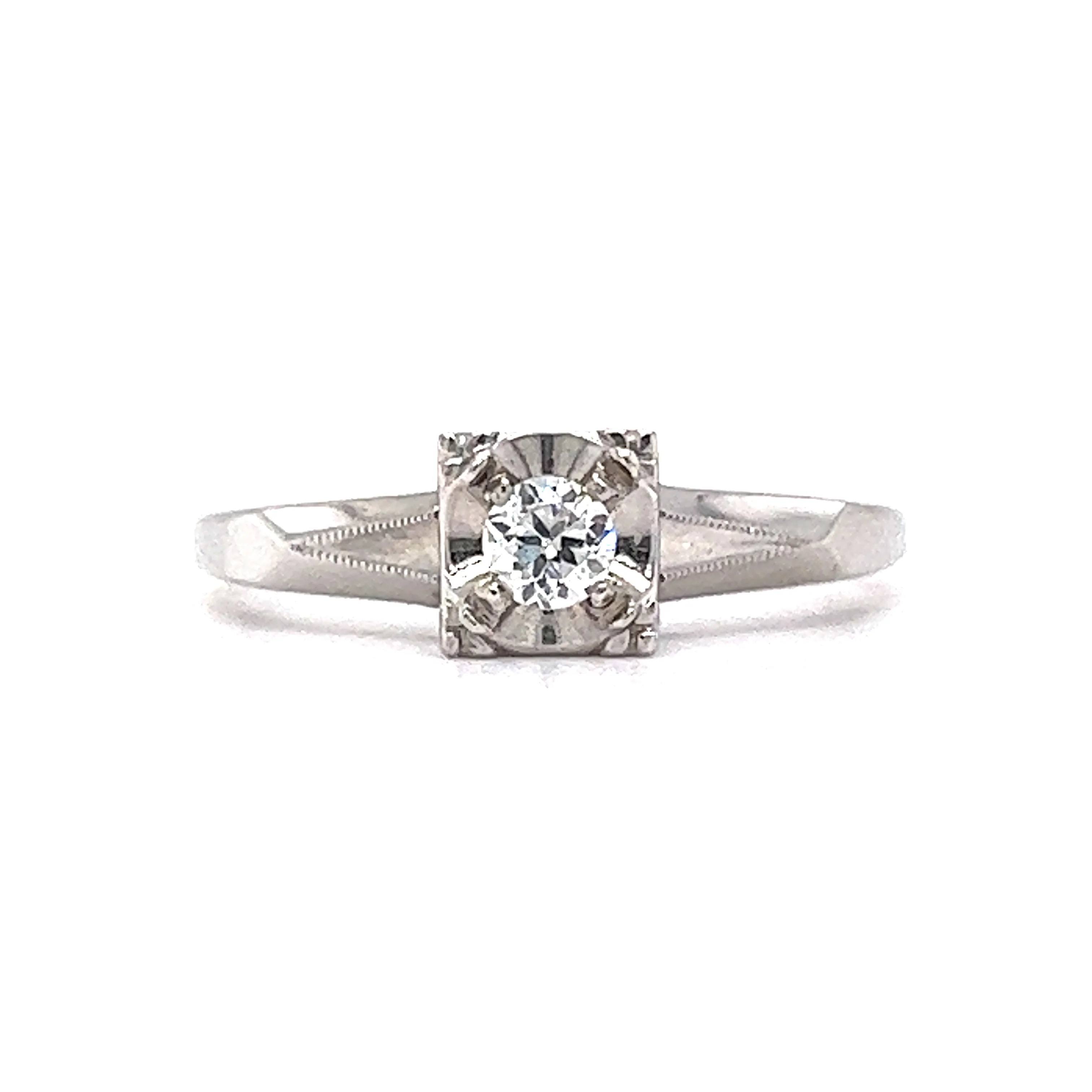 Vintage Split Shank Diamond Engagement Ring in 14k