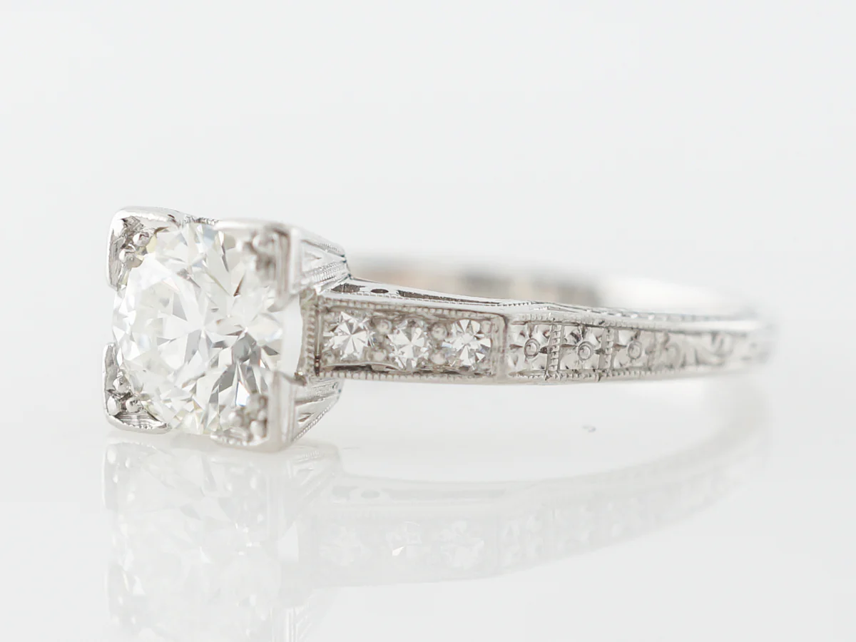 Vintage Square Prong Diamond Engagement Ring in Platinum - Image 2