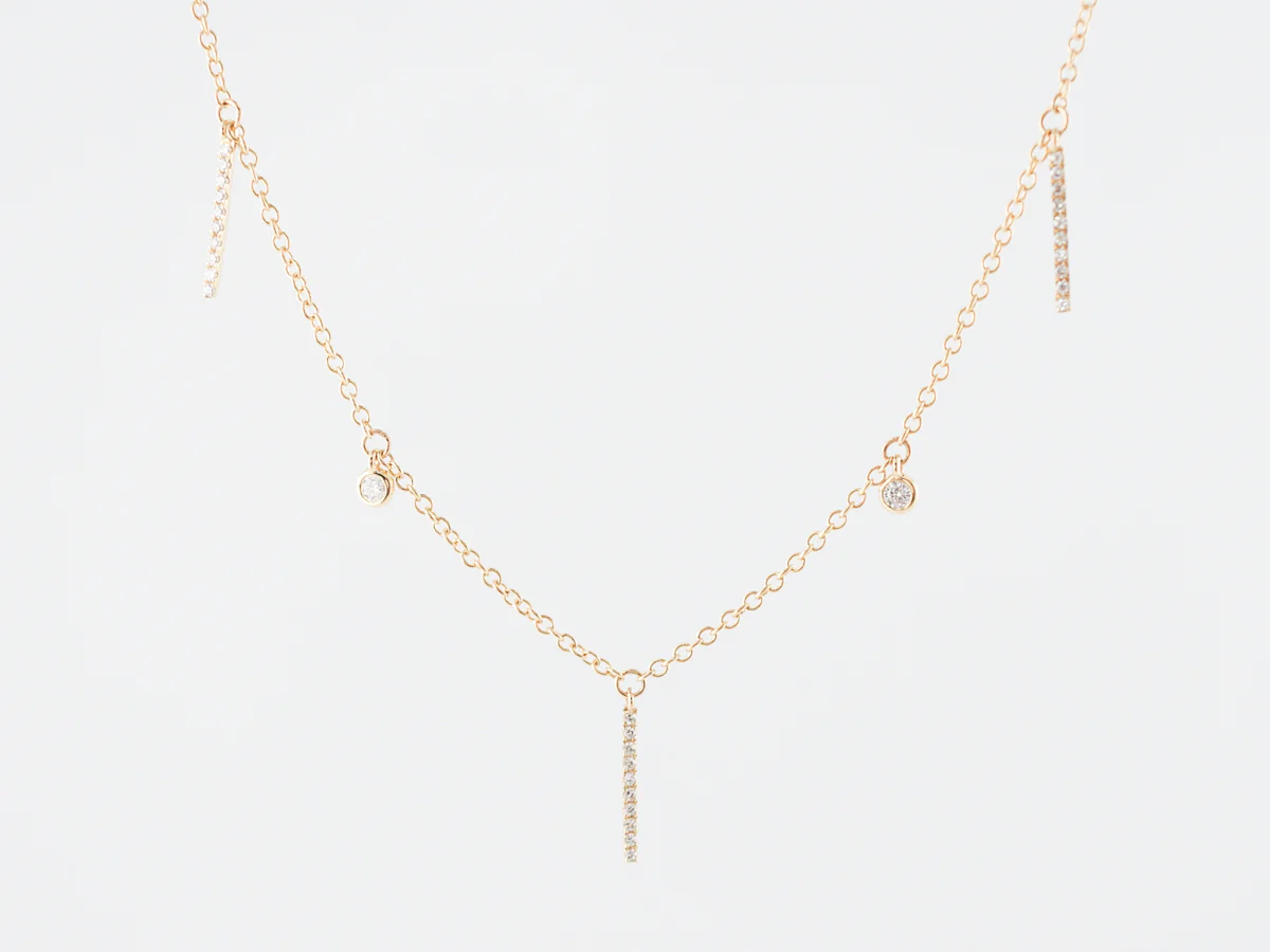 Vintage Stye Art Deco Round Brilliant & Single Cut Diamond Necklace in Yellow Gold - Image 2