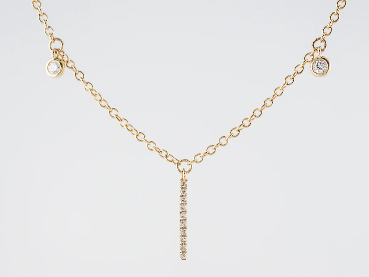 Vintage Stye Art Deco Round Brilliant & Single Cut Diamond Necklace in Yellow Gold - Image 3