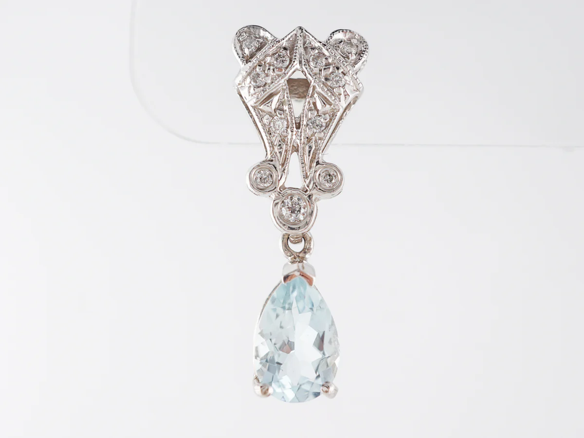 Vintage Style Aquamarine & Diamond Earrings in 14k - Image 4