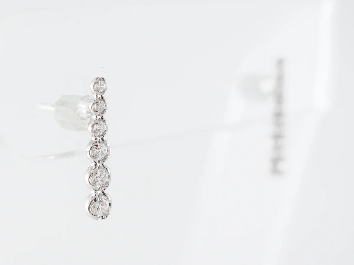 Vintage Style Art Deco Round Brilliant Cut Diamond Earrings in White Gold - Image 2