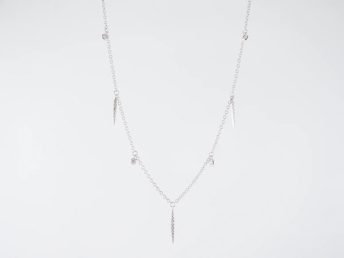 Vintage Style Art Deco Round Brilliant & Single Cut Diamond Necklace in White Gold