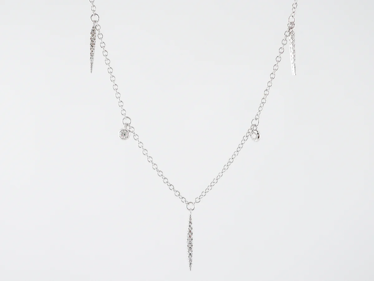 Vintage Style Art Deco Round Brilliant & Single Cut Diamond Necklace in White Gold - Image 2