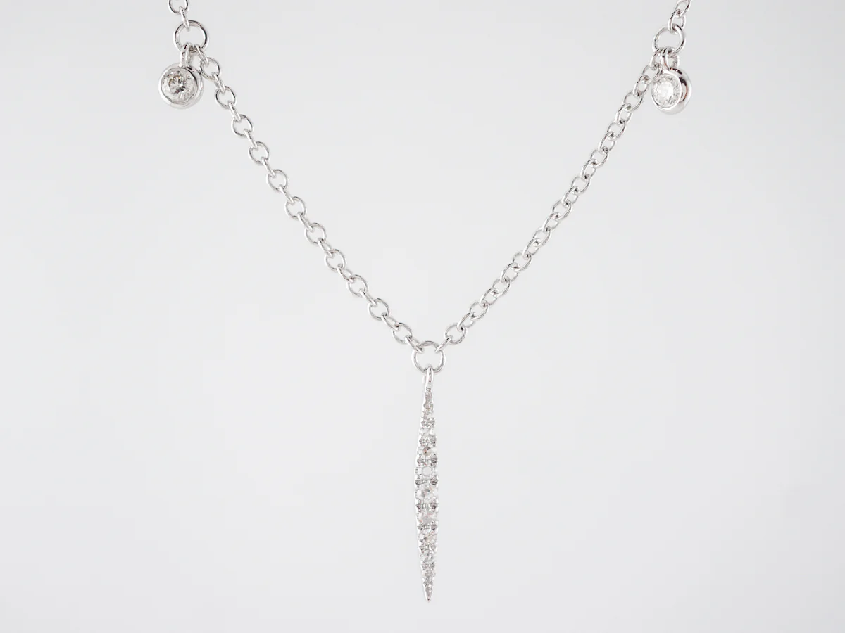 Vintage Style Art Deco Round Brilliant & Single Cut Diamond Necklace in White Gold - Image 3
