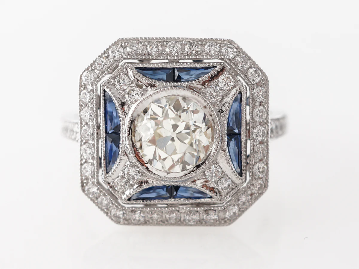 Vintage Style Cocktail Ring w/ Sapphires in Platinum