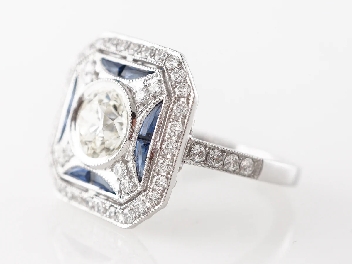 Vintage Style Cocktail Ring w/ Sapphires in Platinum - Image 2