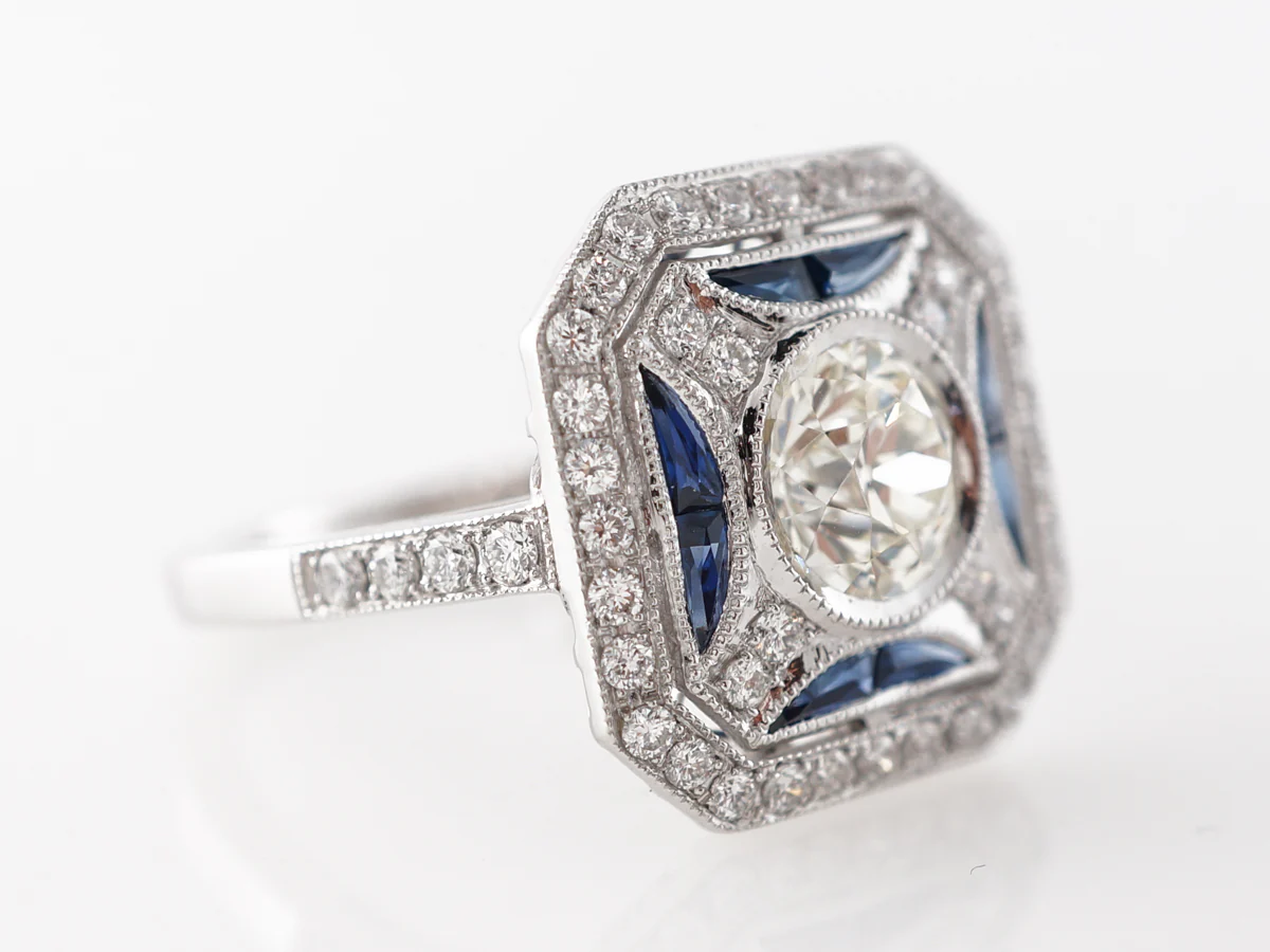 Vintage Style Cocktail Ring w/ Sapphires in Platinum - Image 3