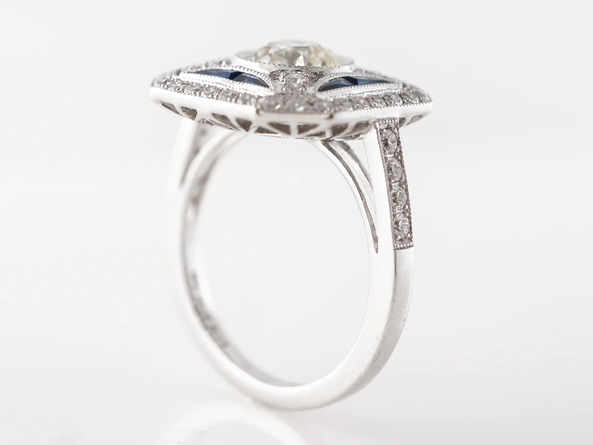 Vintage Style Cocktail Ring w/ Sapphires in Platinum - Image 5