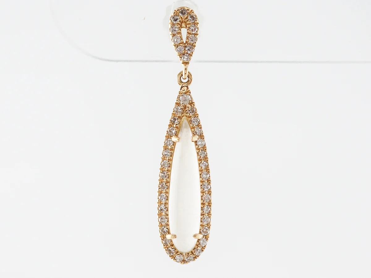 Vintage Style Dangle Earrings Cabochon Cut Moonstone in Yellow Gold - Image 3