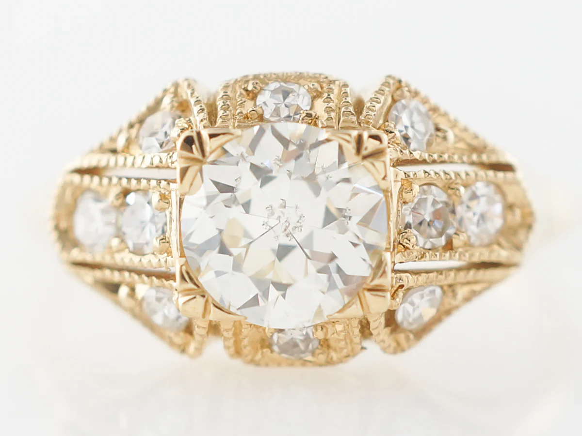 Vintage Style Diamond Engagement Ring in Yellow Gold