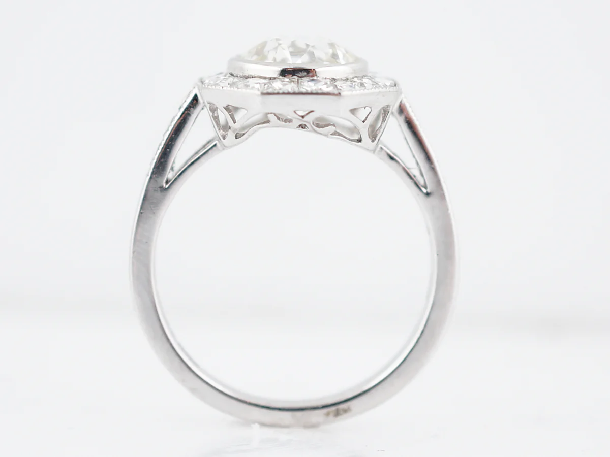 Vintage Style Diamond Halo Engagement Ring in Platinum - Image 5