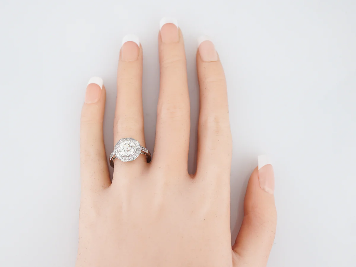 Vintage Style Diamond Halo Engagement Ring in Platinum - Image 6
