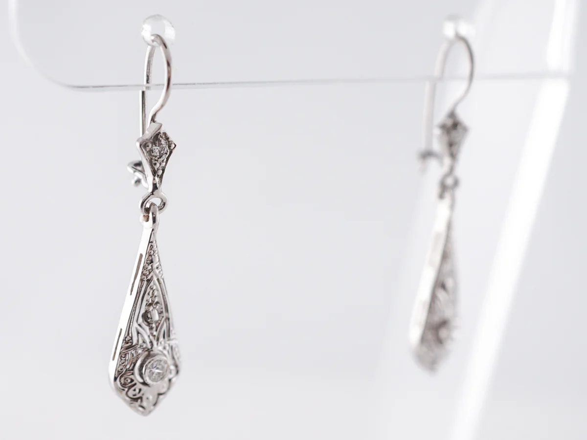 Vintage Style Earrings w/ Old European Diamonds in White Gold - Image 2