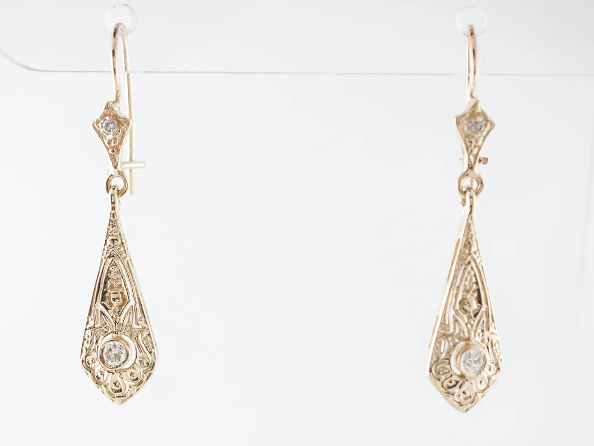 Vintage Style Earrings w/ Old European Diamonds in Yellow Gold