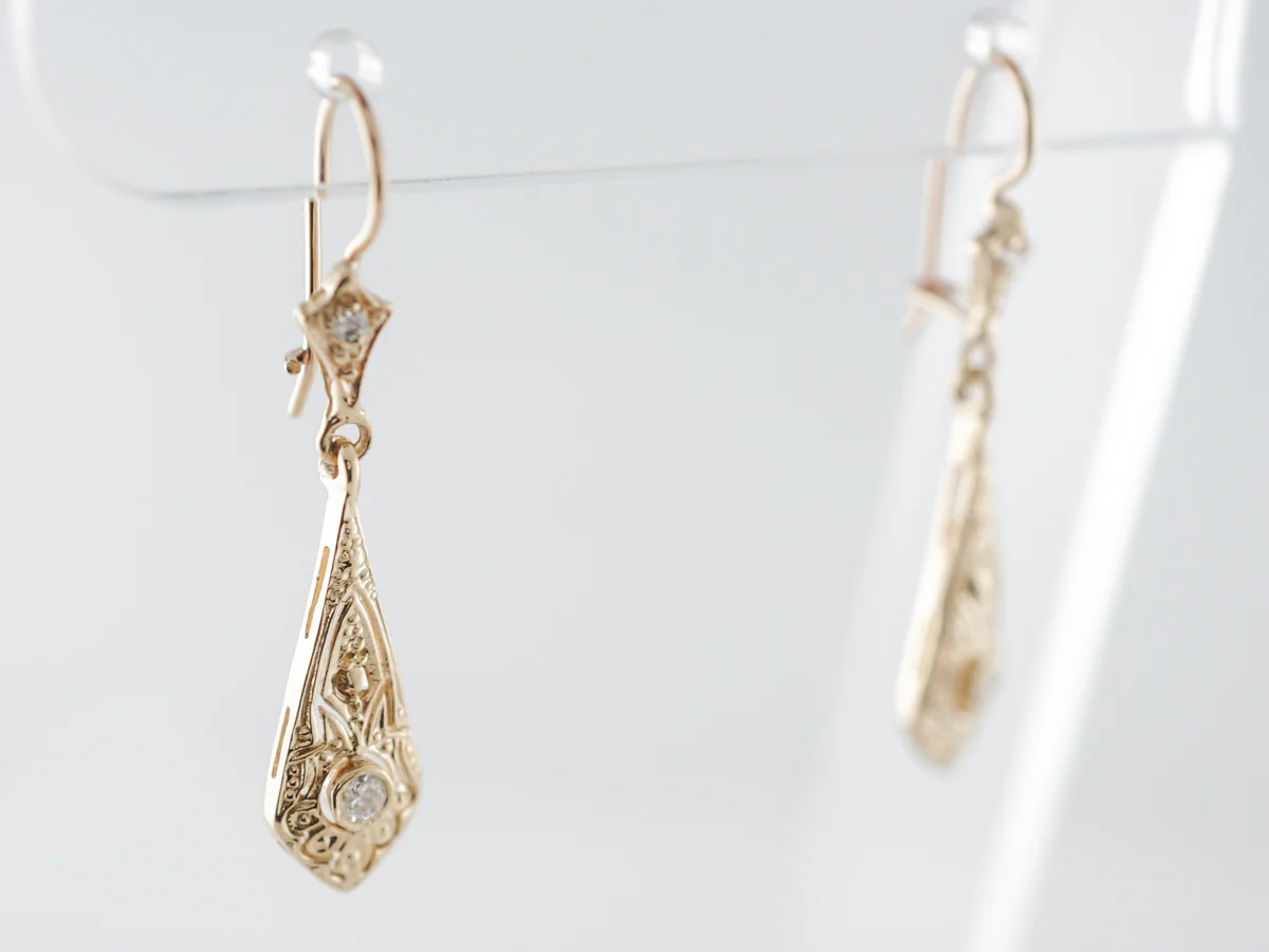 Vintage Style Earrings w/ Old European Diamonds in Yellow Gold - Image 2