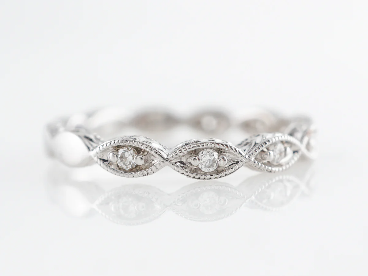 Vintage Style Milgrain & Diamond Wedding Band - Image 3