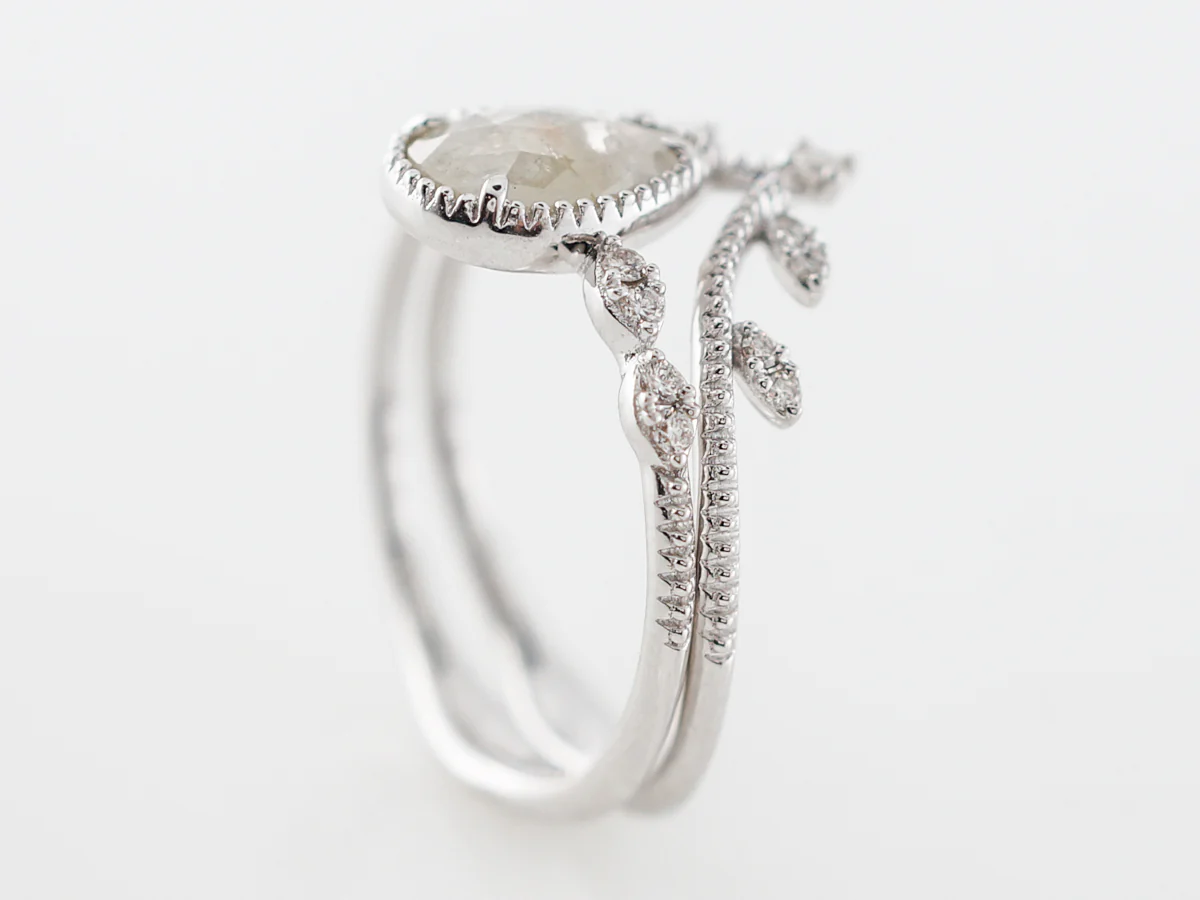 Vintage Style Pear Cut Grey Diamond Engagement Ring & Wedding Band - Image 4