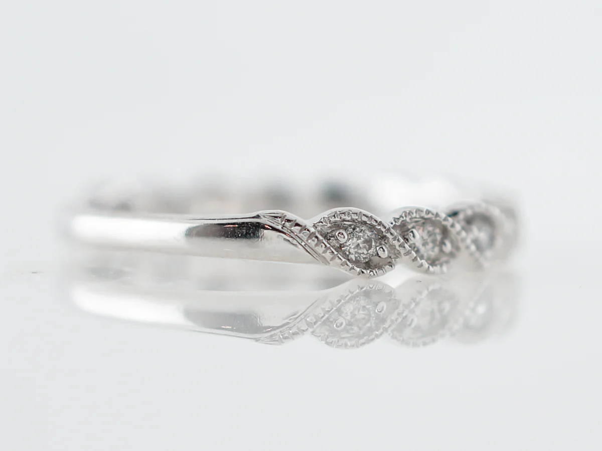Vintage Style Round Brilliant Cut Diamond Wedding Band 10k White Gold - Image 3
