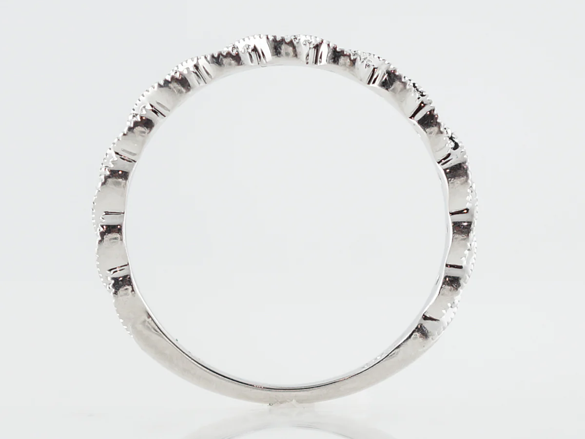 Vintage Style Round Brilliant Cut Diamond Wedding Band 10k White Gold - Image 4