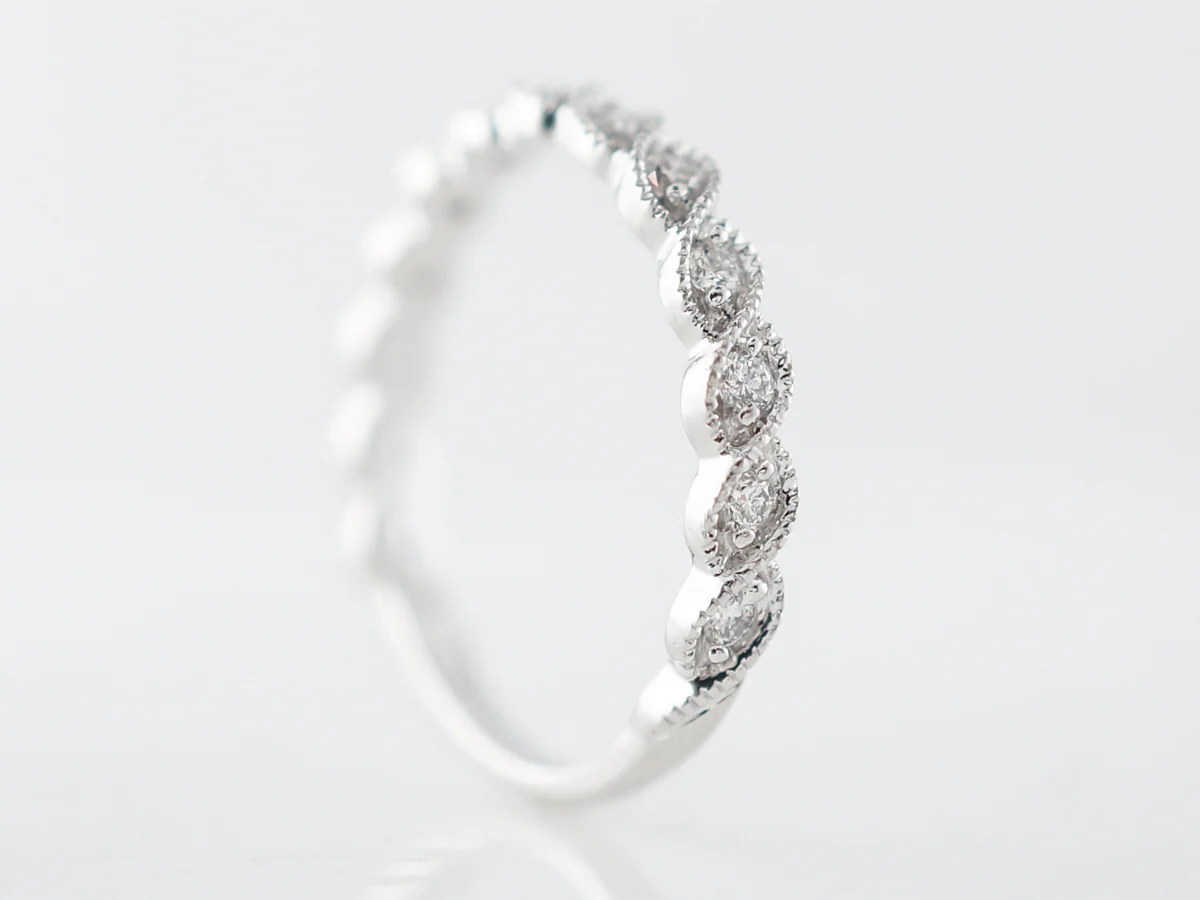 Vintage Style Round Brilliant Cut Diamond Wedding Band 10k White Gold - Image 5