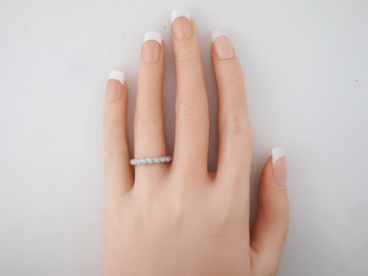 Vintage Style Round Brilliant Cut Diamond Wedding Band 10k White Gold - Image 6