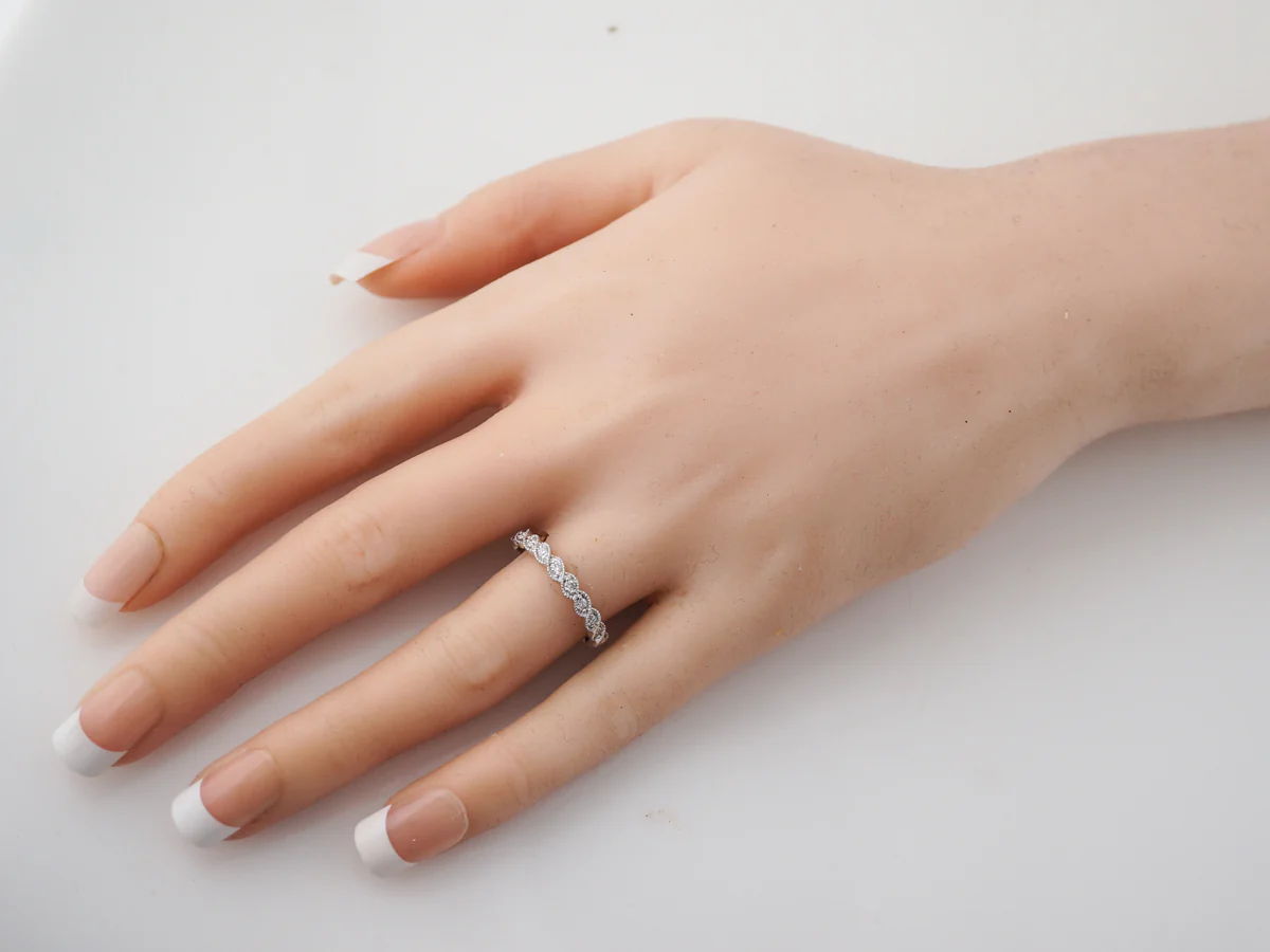 Vintage Style Round Brilliant Cut Diamond Wedding Band 10k White Gold - Image 7