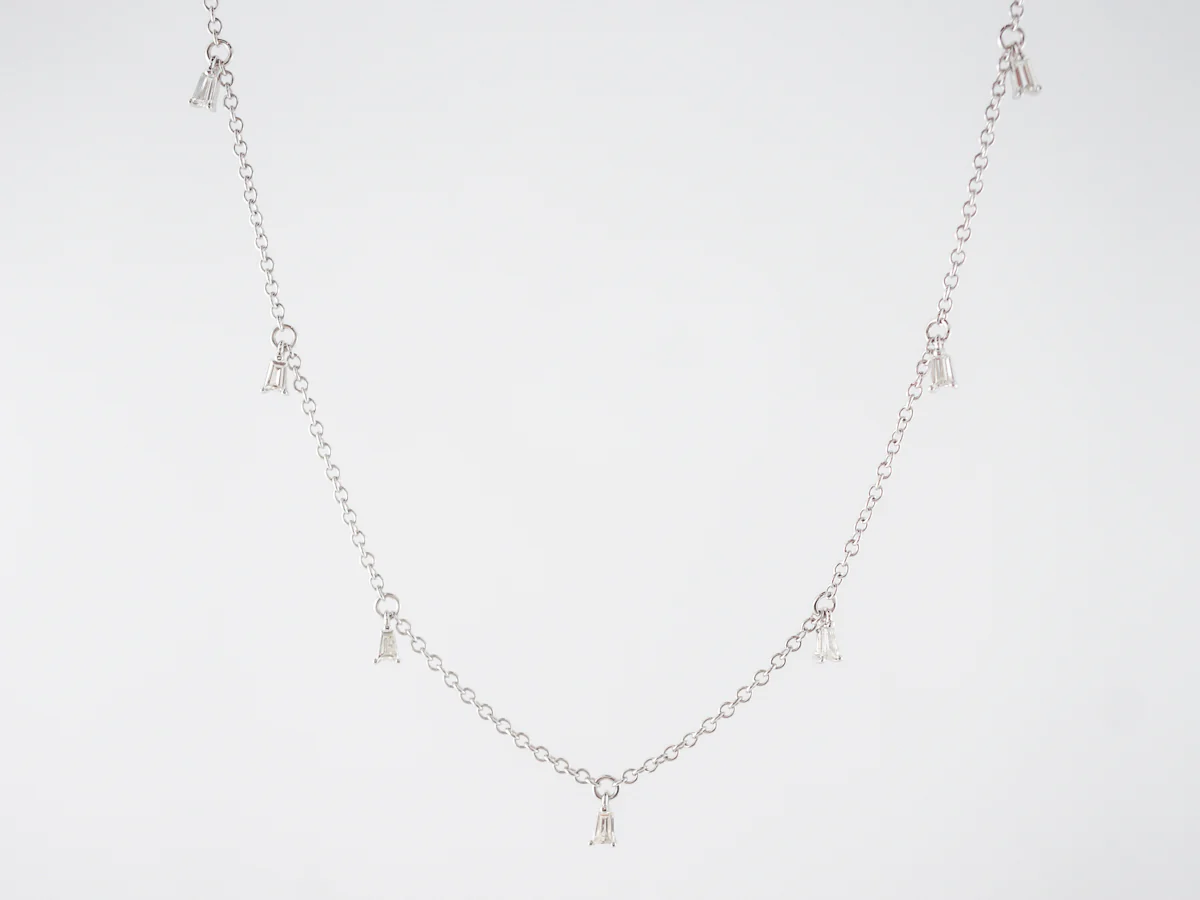 Vintage Style Tapered Baguette Cut Diamond Necklace in White Gold