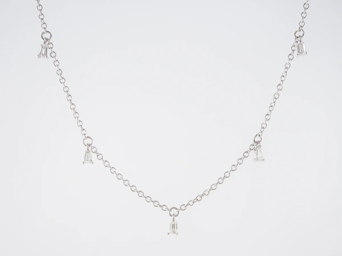 Vintage Style Tapered Baguette Cut Diamond Necklace in White Gold - Image 2