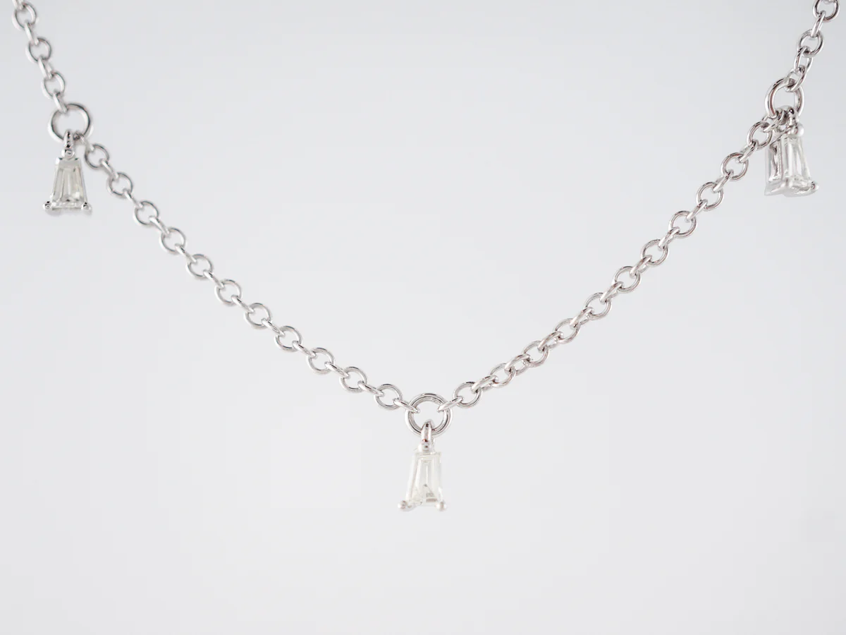 Vintage Style Tapered Baguette Cut Diamond Necklace in White Gold - Image 3