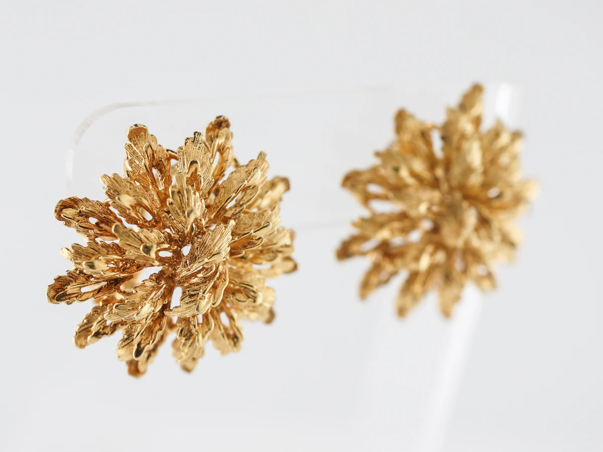 Vintage Textured Earrings in Yellow Gold - Image 2